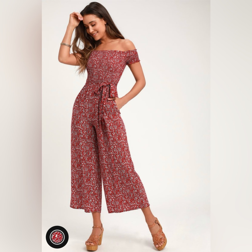 Lulu’s Red Floral Jumpsuit, Size M